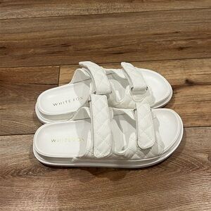 White Fox White Quilted Adjustable Strap Slide On Sandals